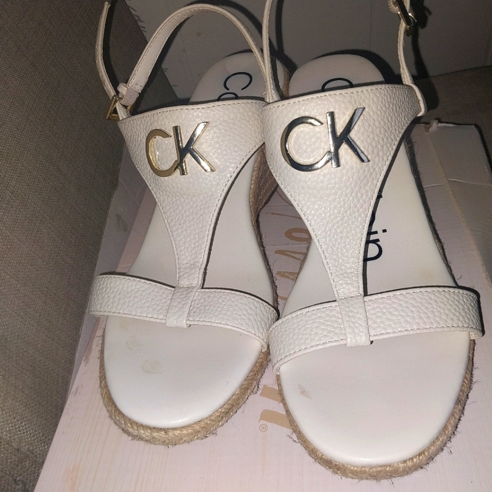 Calvin Klein White Espadrille Shoes Minimalist Size 8